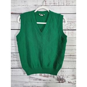 VTG 80s Kenneth Too! Green Acrylic Knit Sweater vest women's made in USA medium